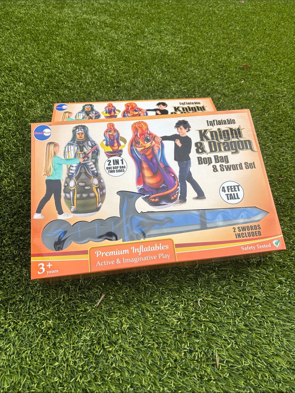 Premium Inflatable Knight & Dragon Bop Bag with Swords - Orange/Brown